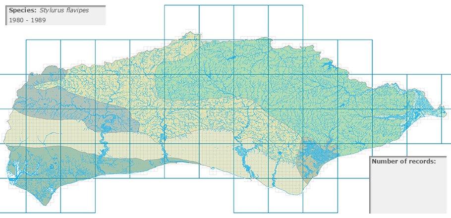 Stylurus flavipes distribution 1980 - 1989
